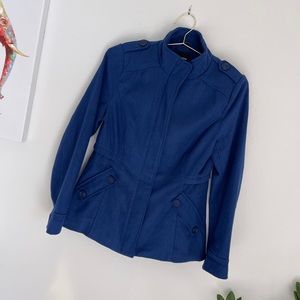 Blue High Neck Long Sleeve Zip Down Jacket Small